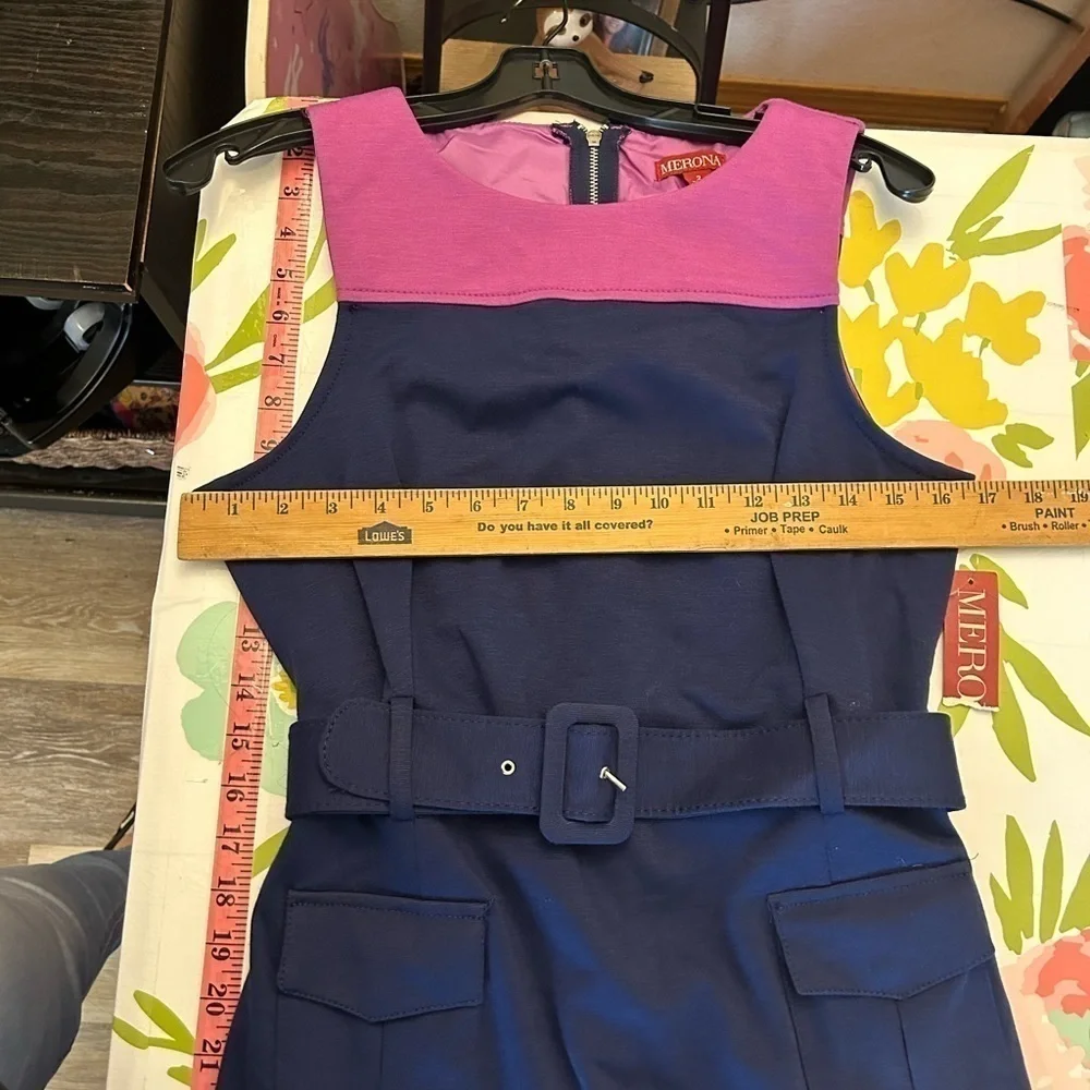 NWT Size 2 Merona Belted Blue Shift Dress Size 10 Church or Cruise business